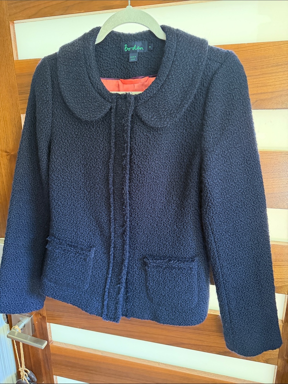 Boden Wool Navy Textured Peter Pan Collar Blazer/Jacket